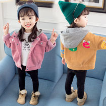 Korean girl spring and autumn coat 2021 new female baby corduroy jacket jacket top Children Fashion hooded clothes