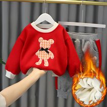 South Korean female baby integrated suede suit baby autumn winter clothing 0-4-year-old boy clothing girls clothing two sets of cartoon 0