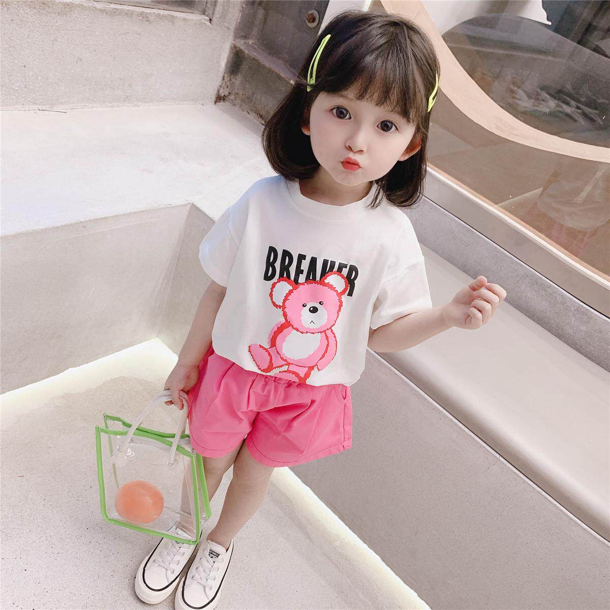 South Korea 2021 new girls summer clothing casual sports suit women's baby foreign palate summer children shorts clothes tide