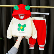 Korean female baby spring new suit girl long sleeve one year old childrens clothing childrens fashion spring and autumn clothing three-piece tide