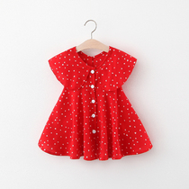 Korean Girl Baby Dress Girls Summer Dress Red 1-2-3 years old Summer Baby Dress Sleeveless Princess Dress