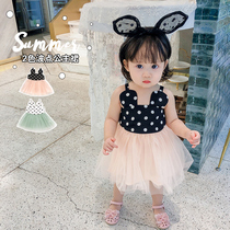 Korean girl baby Polka dot modeling suspender princess dress Year-old yarn dress Girls summer dress Tutu