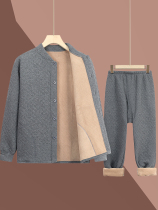 Middle-aged and elderly mens winter clothing thermal underwear set plus velvet thickened dad cardigan little grandpa bottoming shirt