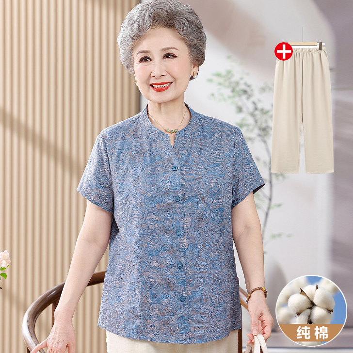 Mom's Pure Cotton Short-Sleeved Stylish Summer Outfit for Middle-Aged and Elderly Women, Grandma's Shirt, T-Shirt, Old Lady's Top Mom's Pure Cotton Short-Sleeved Stylish Summer Outfit for Middle-Aged and Elderly Women, Grandma's Shirt, T-Shirt, Old Lady's Top