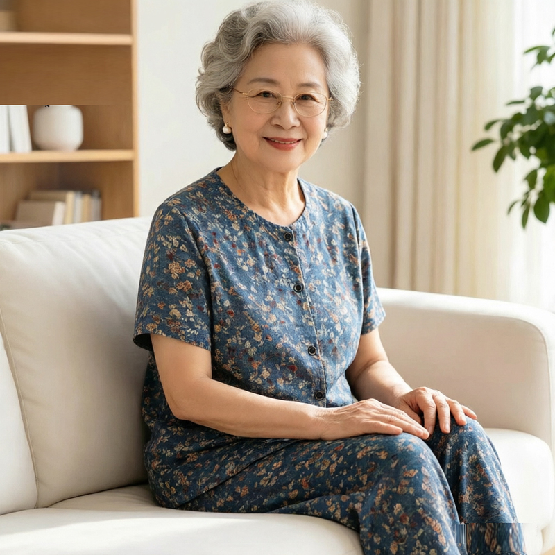 Grandma Cotton Silk Suit, Elderly Women's Summer Clothing, Floral Short-Sleeved Home Two-Piece Set, Cardigan Clothes for Old Ladies Grandma Cotton Silk Suit, Elderly Women's Summer Clothing, Floral Short-Sleeved Home Two-Piece Set, Cardigan Clothes for Old Ladies