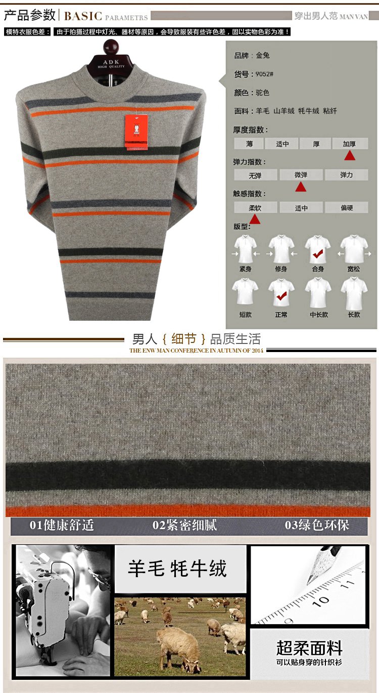 Áo len vàng cho nam Áo len len mùa thu Mùa đông dày nửa cổ áo Yak Cashmere Áo len Dad Loose Cashmere Sweater - Áo len Cashmere