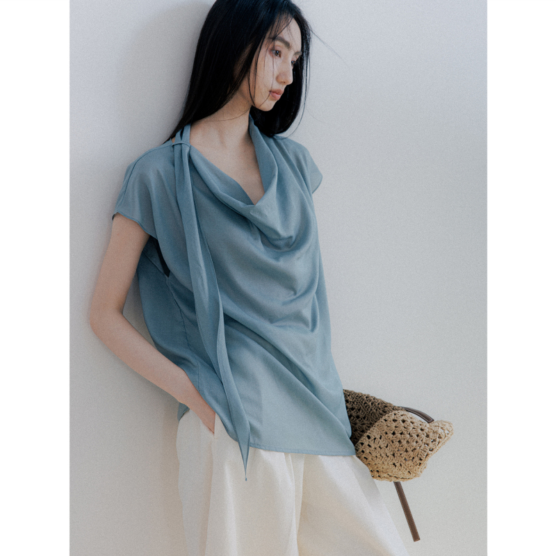 New Product Limited-Time Discount 26Ss Minimalist Style Series 100% Tencel Design French-Style Scoop Neck Sleeveless Shirt