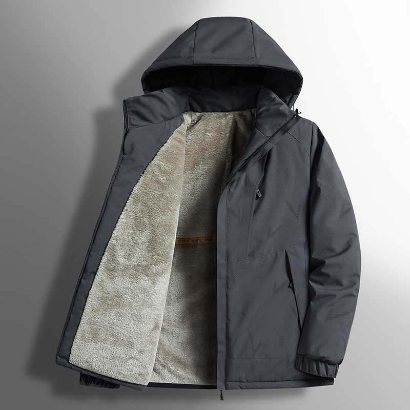 Puoslao Fleece-Lined Jacket for Men, Autumn and Winter Windproof, Warm, Thickened Cotton Jacket, Hooded Waterproof Windbreaker, Winter Clothing