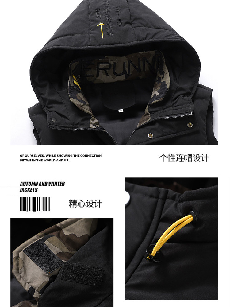 PAUL DOWN COTTON VEST MENS AUTUMN AND WINTER WARM JACKET FLEECE AND THICK COTTON JACKET WEAR SLEEVELESS SHOULDER HORSE CLIP