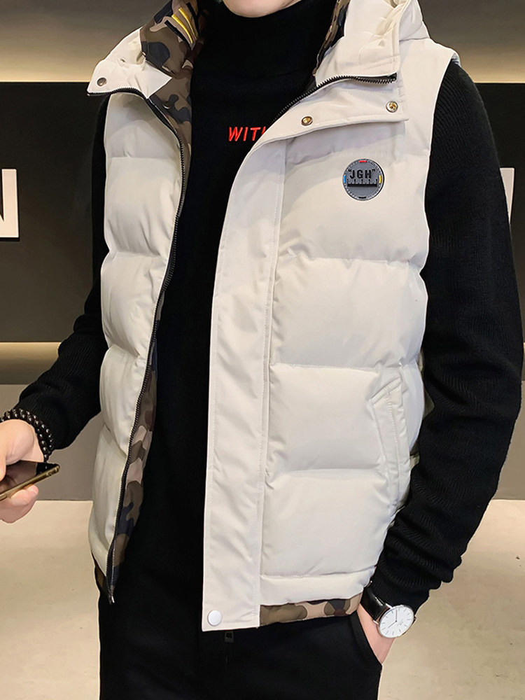 PAUL DOWN COTTON VEST MENS AUTUMN AND WINTER WARM JACKET FLEECE AND THICK COTTON JACKET WEAR SLEEVELESS SHOULDER HORSE CLIP