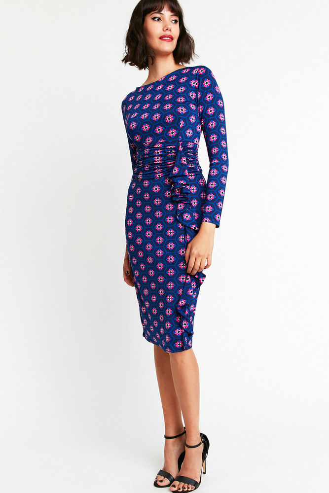 Tide card France prolific blue long sleeve round neckline with slim lotus leaf wrapping up the company workplace (special price)