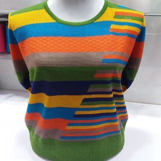 Middle-aged and elderly mother's spring striped loose knitted sweater