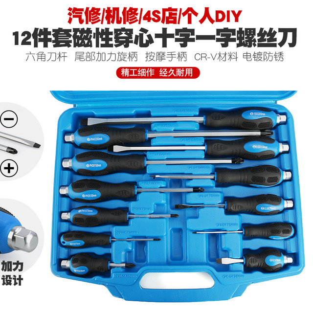 12-Piece Through-Hole Phillips and Flathead Screwdriver Set with Magnetic Impact Driver Bits