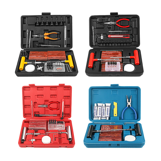 Car Vacuum Tire Repair Needle, Tire Pressure Repair Strip, Valve Cap, Valve Core, Needle Nose Pliers, Emergency Tool Set