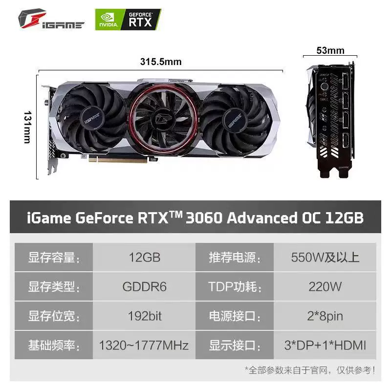 Видеокарта Colorful RTX 3060 Ti Ultra W OC G6X — 8/12 ГБ, трёхвентиляторный разгонный дизайн для 2K-игр