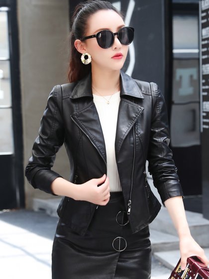 画艺比2025春季新款修身显瘦皮夹克短款软皮衣女收腰时尚外套