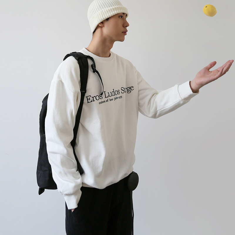 MOREFANS Korean style preppy cotton letter print long-sleeved sweater Trendy men's autumn bottoming shirt