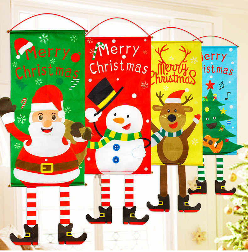 Christmas decoration supplies Christmas non-woven flag hanging scene layout Santa snowman shopping mall creative ornaments