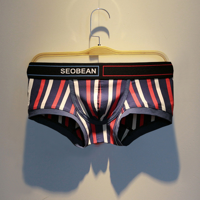 Đồ lót nam Hibin hai màu kết hợp sọc boxer cotton cá tính eo thấp gợi cảm nam triều quần bốn góc - Vòng eo thấp quần lót nam sexy