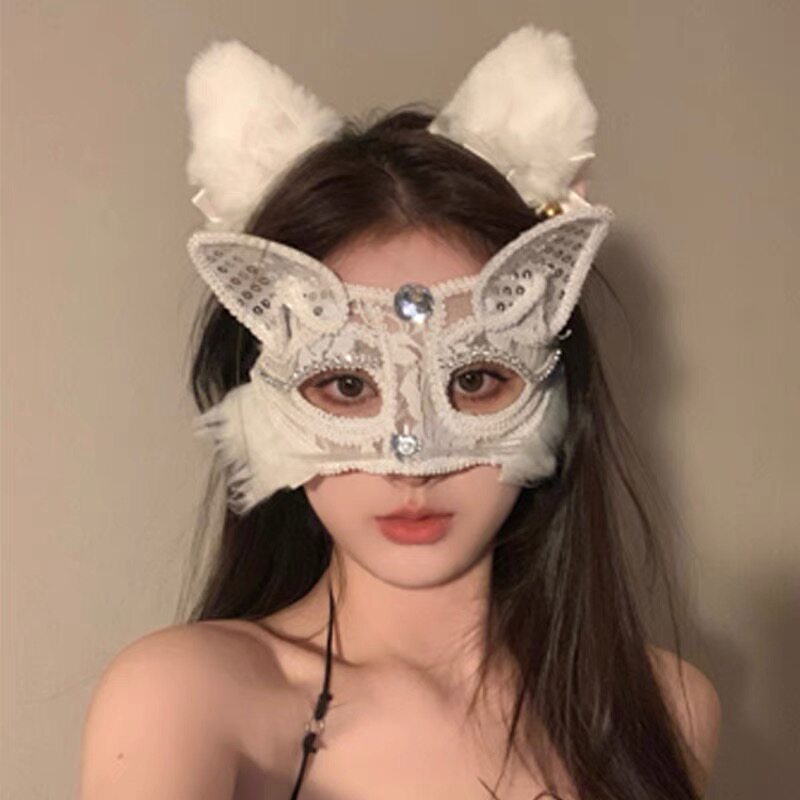 Halloween mask cosplay animal cat girl cute masquerade ball girl half face adult cat costume props face decoration