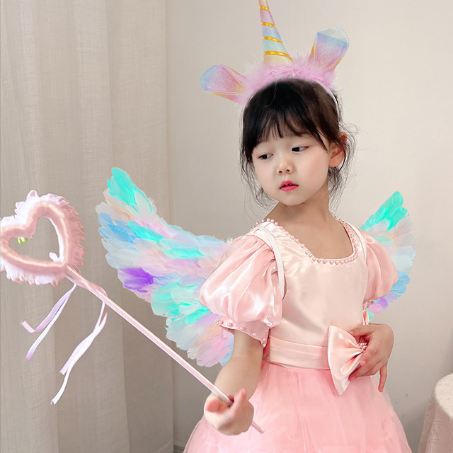 Rainbow angel wings girls back decoration ຂອງເດັກນ້ອຍ luminous princess fairy feather props cos small accessories decoration