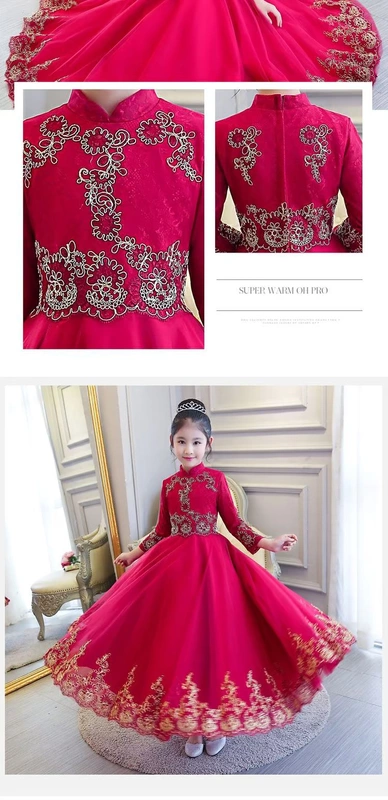 Cô gái dạ hội trẻ em váy công chúa chủ nhà fluffy sinh nhật màu đỏ piano sàn catwalk váy dài quần áo bé trai phong cách lịch lãm