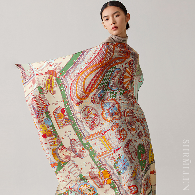 Chinese Patented Design Brand Scarf, Artistic High-End Silk Scarf, High-End Gift, Original Silk Wool Large Square Scarf for Women