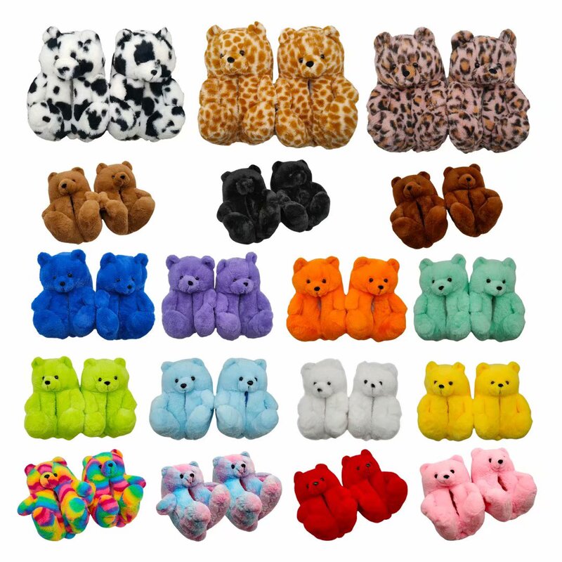 Cross-Border Teddy Bear Slippers Cute Teddy Bear Cotton Slippers Home Plush Warm Large Cotton Shoes Winter