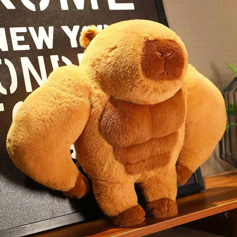 Large Muscle Capybara Plush Toy Fitness Manly Capybara Doll Funny Stuffed Animal Birthday Gift for Girls
