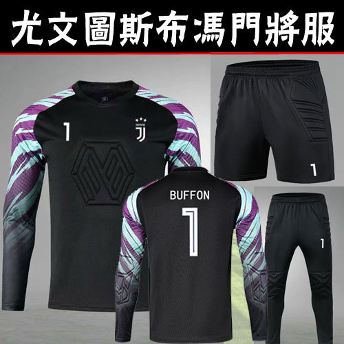 2023 New Model Black Buffon Goalkeeper Uniform Long-Sleeved Long Pants with Protective Pads Goalkeeper Soccer Uniform for Kids Boys