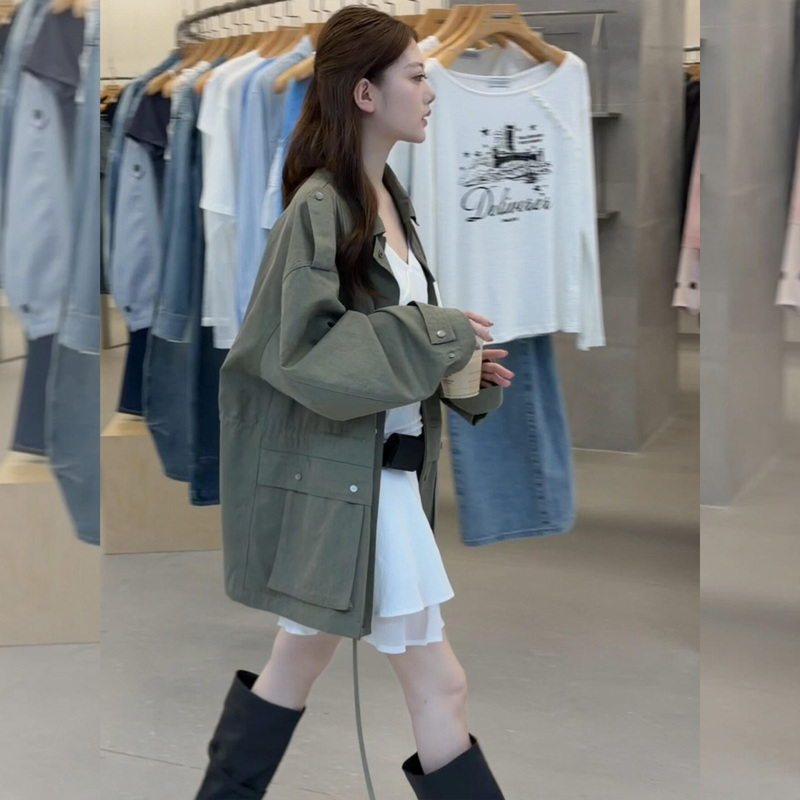 Gorgeous Early Autumn Outfits: Korean-Style Workwear Trench Coat, Oversized Jacket, Layered with Inner Dress Set for Women