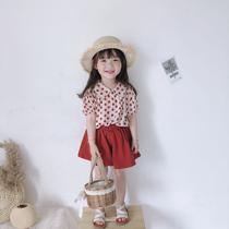 Two sets of summer girls baby Han version fashion cotton linen gas round point blouse pure color 100 lap dress pants suit