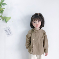 South Korea 2022 Chunqiu Men and Women Childrens Retro Shuai Qi Tide Blouse Baby Personality Biased Design Cotton Linen Shirt