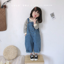 Bean Bag Monarch 2022 Chunqiu Han Edition Men and women Childrens Baby Pure Cotton Denim 100 Lapped Retro Loose Back Belt Pants