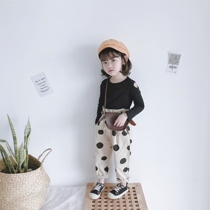 Bean Bag Monarch 2021 Chunqiu Han Edition Girls Baby Bull Tightness Flowers Blossom Pants Round Point Loose Long Pants Casual Pants