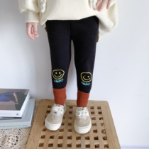 21 Winter Korean version of male and female child baby 100 hitch to smile face printed plus suede thickened warm long pants to beat underpants tide