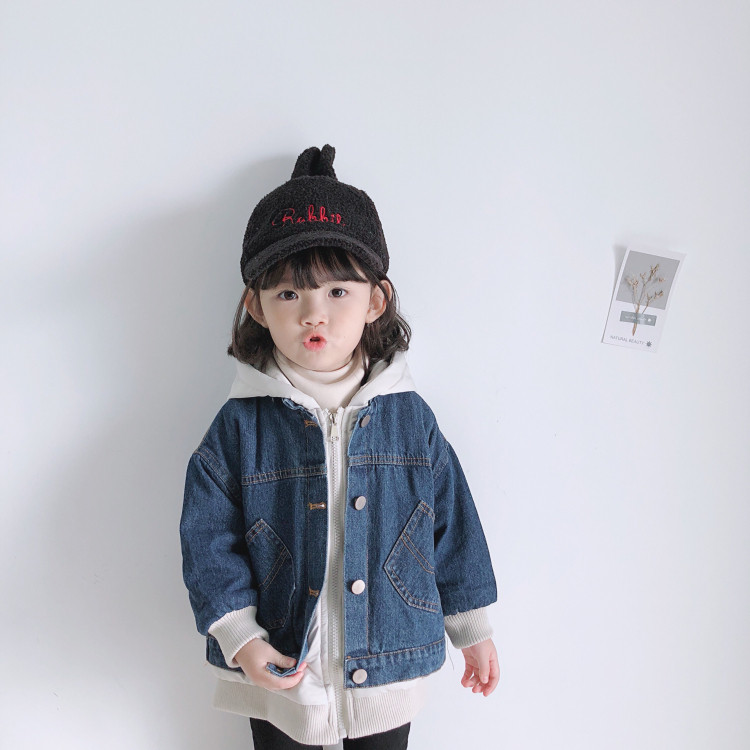 22 winter Korean version boys and girls baby handsome retro wild quilted thickened fake two-piece denim jacket cotton clothes