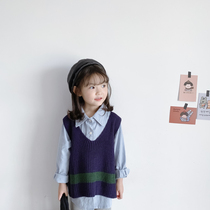 College Wind 22 Chunqiu Han version of male and female childrens baby Temperament Foreign Air 100 Hitch-colored Mao Line V collar waistcoat Vest Tide