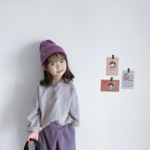 21 spring and autumn childrens baby Jane about cotton linen breathable blouse baby 100 lap-handsome personality upright collar shirt