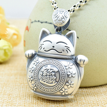 999 silver sterling silver gold cat pendant retro necklace female long sweater chain pendant transfer silver jewelry