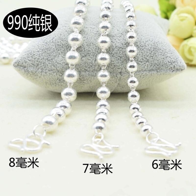 Round Pearl silver necklace 990 pure silver male and female lovers sweater chain day Korea 100 hitch national wind European and American long version
