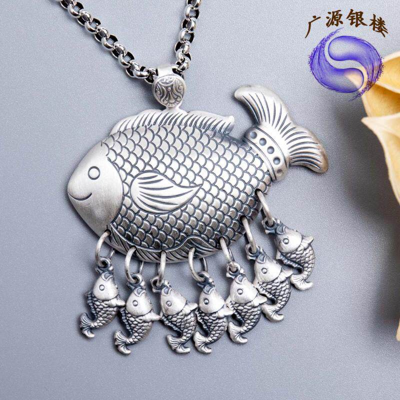 Mascot carp pure silver pendant 999 foot silver female imitation ancient flow Su Mao coat chain small fish pendant long version necklace big fish