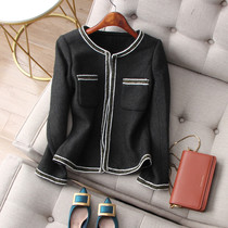 Autumn Summer New Delicate Gold Thread Trim White Olive Green Herringbone Textured Single Row Dark Buttoned Wool Jacket