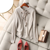 Everywhere small surprise ~ Minus Age College Wind Lacing Round Collar Loose with Bright Silk Pit Strips Knit Goat Sweatshirt Autumn Winter Women