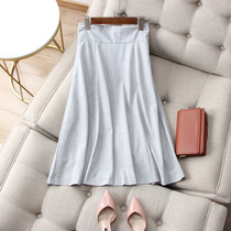 2022 fall light elegant light grey dotted line clip with wide high waist rear tightness loose swing A character half body dress umbrella skirt