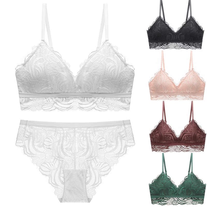 bralette out of European and American style soft eyelashes lace comfortable zero pressure no steel ring bra triangle cup set