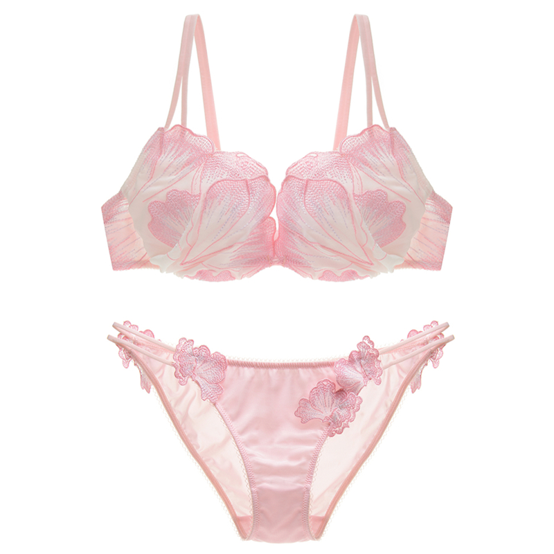 Sunrise original D petal series heavy industry Seiko embroidery girl fresh and sweet steel ring thin cup underwear set