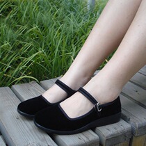 Retro Shoes Old Beijing Cloth Shoes Women Shoes Low Help With Trip Black Suede Cloth Working Shoes Attendant Labor Shoes Flat Bottom Shoes