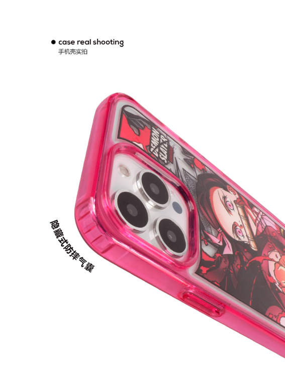 Demon Slayer Nezuko Pink Trim Dynamic Anime Illustration iPhone Case