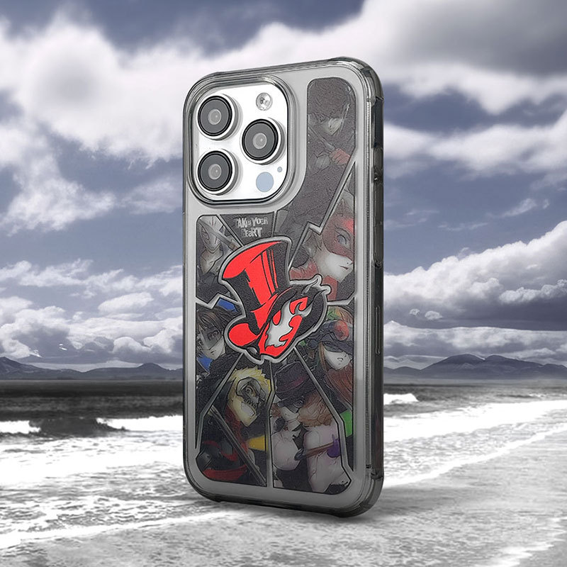 Smtm Is Suitable for Apple 18 Pro Max Phone Case, Anti-Drop Airbag, 14 Transparent Black New Model, 13 Anime Two-Dimensional Original Creative P5 Persona